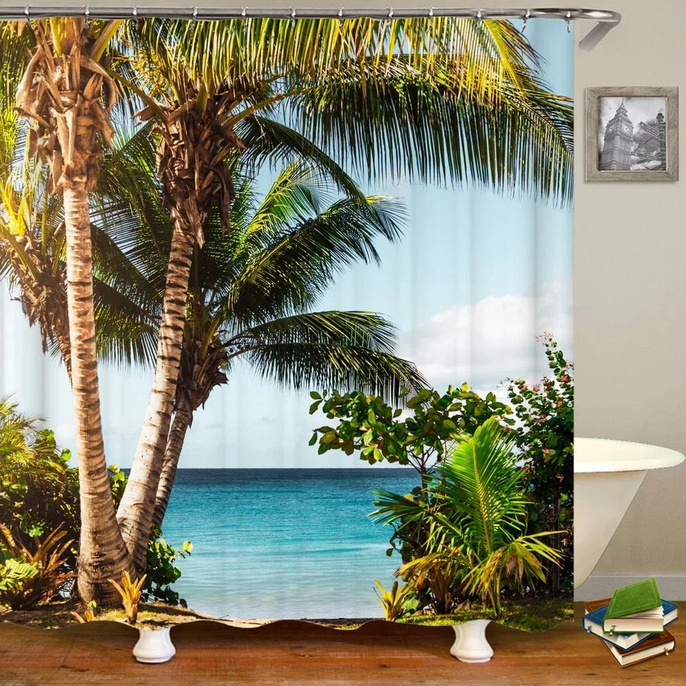 

Водонепроницаемая шторка для душа Различные пейзажи солнечного пляжа Морское побережье 3D-печать Шторка для душа Полиэстер Домашний декор Шторка 90x180cm-35x70in