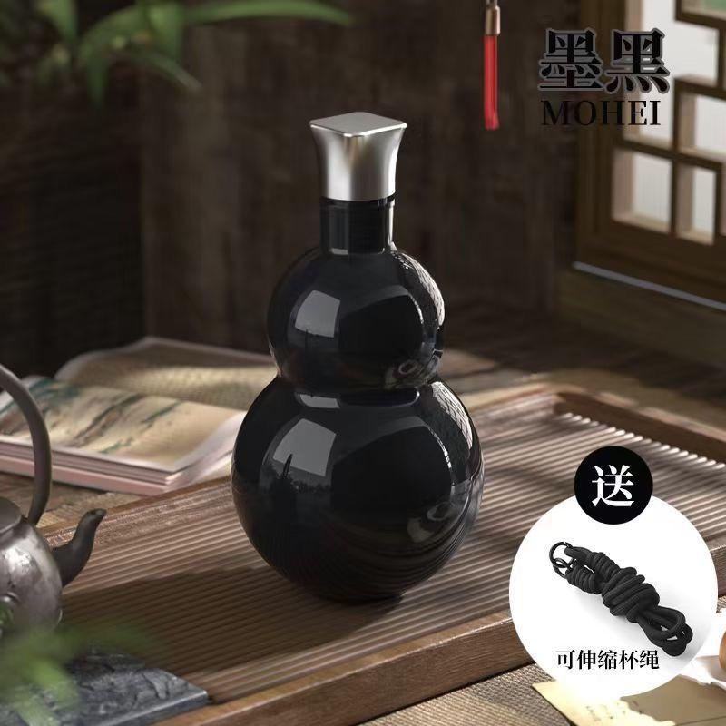 

500ml Gourd Water Bottle Stainless Steel Retro Style Water Bottle Men s and Women s Double-layer Insulated Cup Leak Proof чорний
