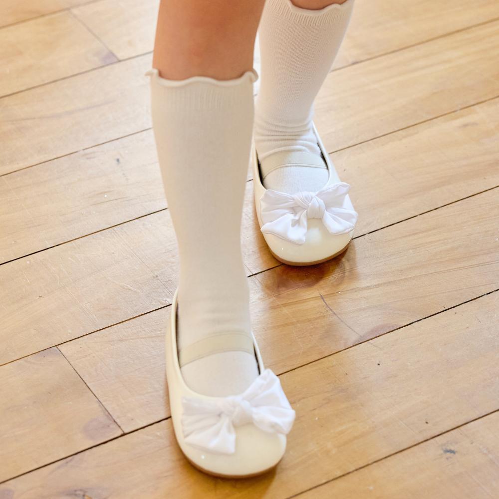 [Babyzzam] Girl's Bubble Ribbon Flats, White [BB464-10001]
