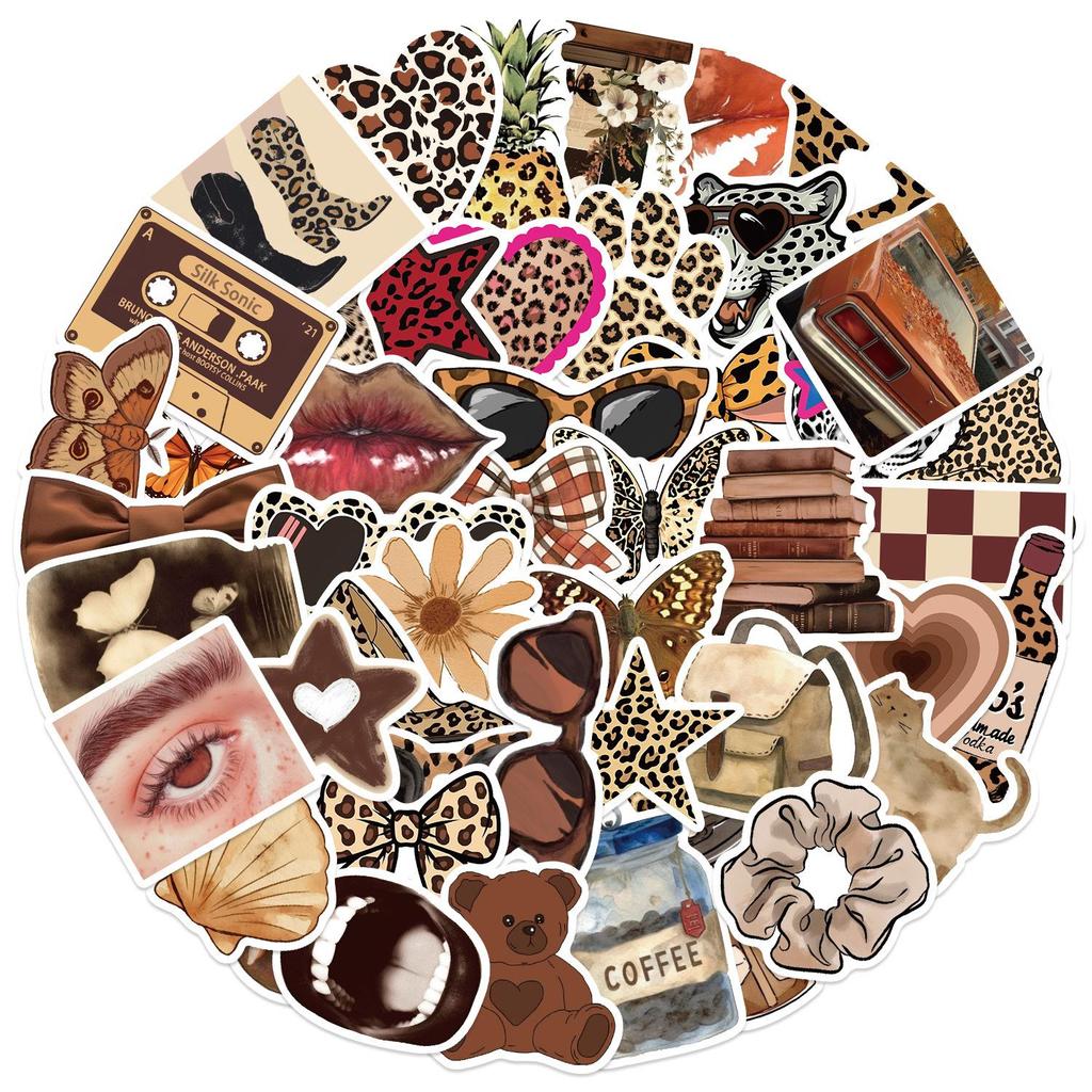 50pcs Leopard Love Stickers Set Retro Aesthetic Downtown Girls Stickers Cool Trendy Y2K Stickers for Laptop Skateboard