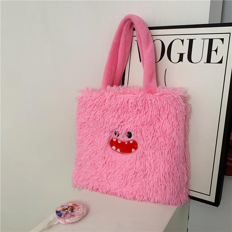 Cute Little Monster Cartoon Plush Bag Versatile Niche Shoulder Bag Girls and Students Large-capacity Handbag Gift