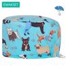 Women's Long Hair Medical Scrub Cap Dental Anesthesia Skeleton OBGYN Print Surgical Hat Adjustable Euro Style for Nurse Doctor
