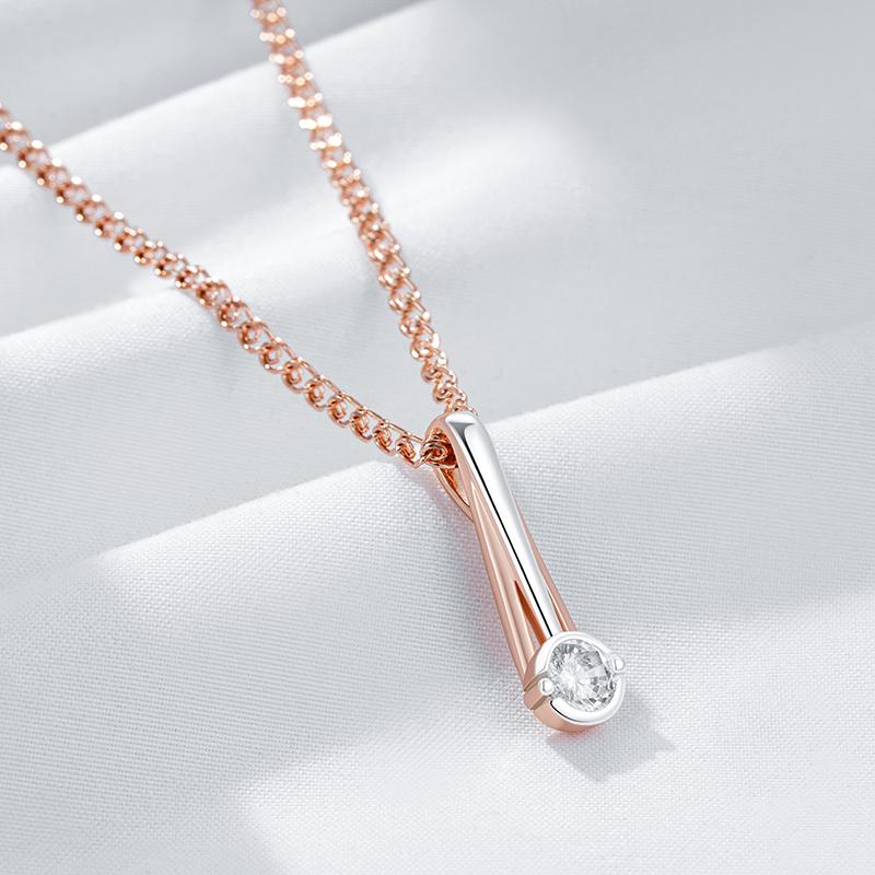 Luxury Bride Wedding Pendant Necklace  Rose Gold  Color Mix Natural Zircon Slim Design Women Daily Jewelry
