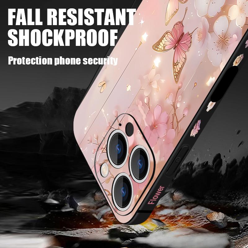 Dream Butterfly Floral Pattern Lanyard Case For iPhone 17 Pro Max Soft Silicone Cover For iPhone 16 Pro Max Funda iPhone 15 14 13 12 11 16E