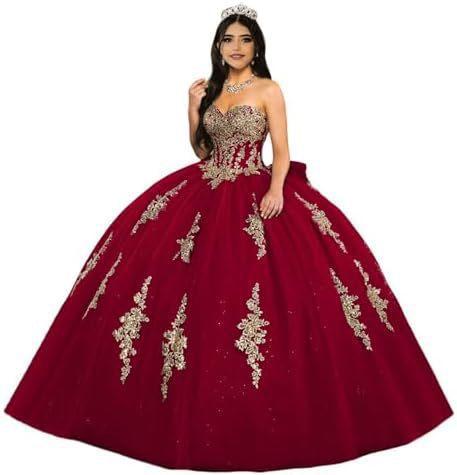 Gold Lace Applique Adult Dress Fluffy Strapless Tube Top Tulle Ball Dress Glitter Princess Dress Dress
