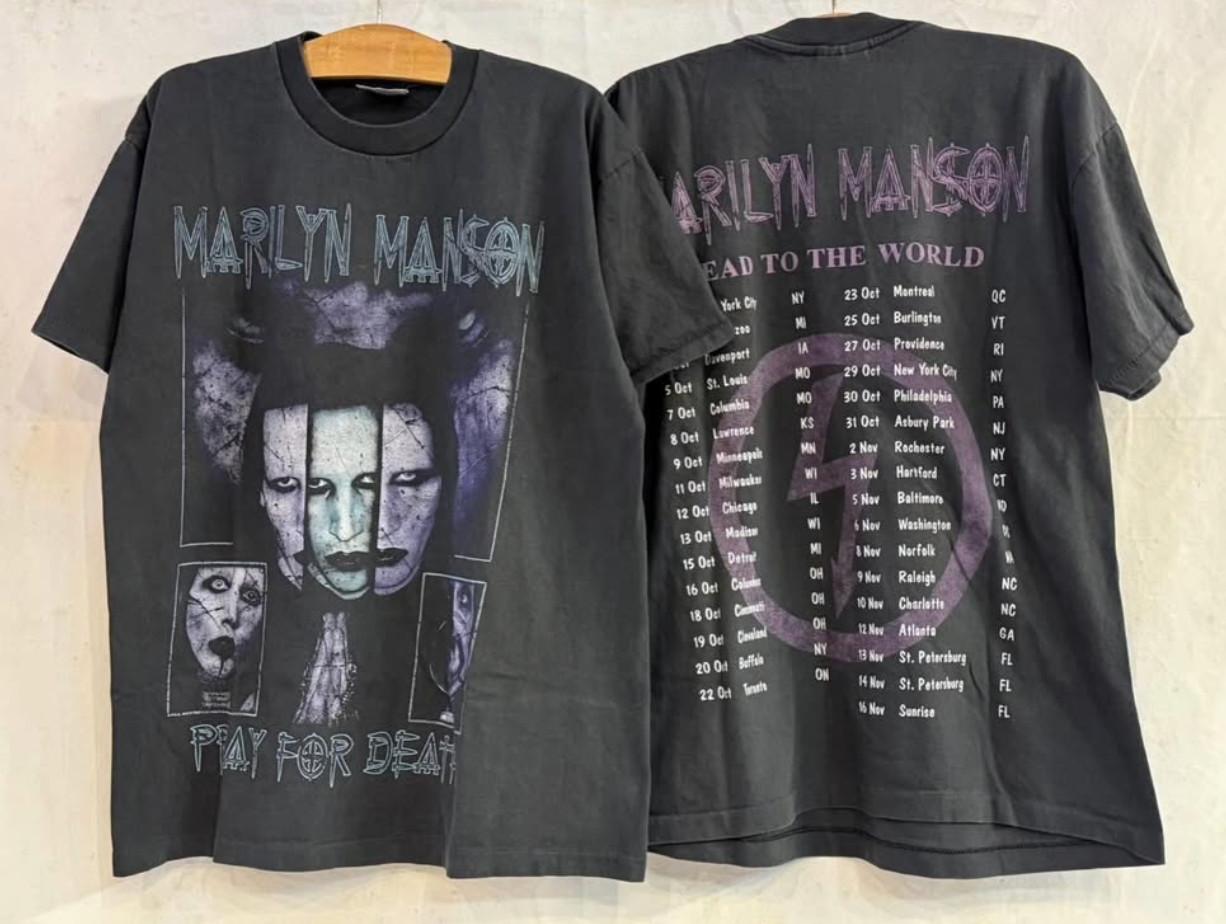 Винтажная футболка Marilyn Manson PRAY FOR DEATH Tour Концертная Группа Редкая XL Перепечатка XXXL
