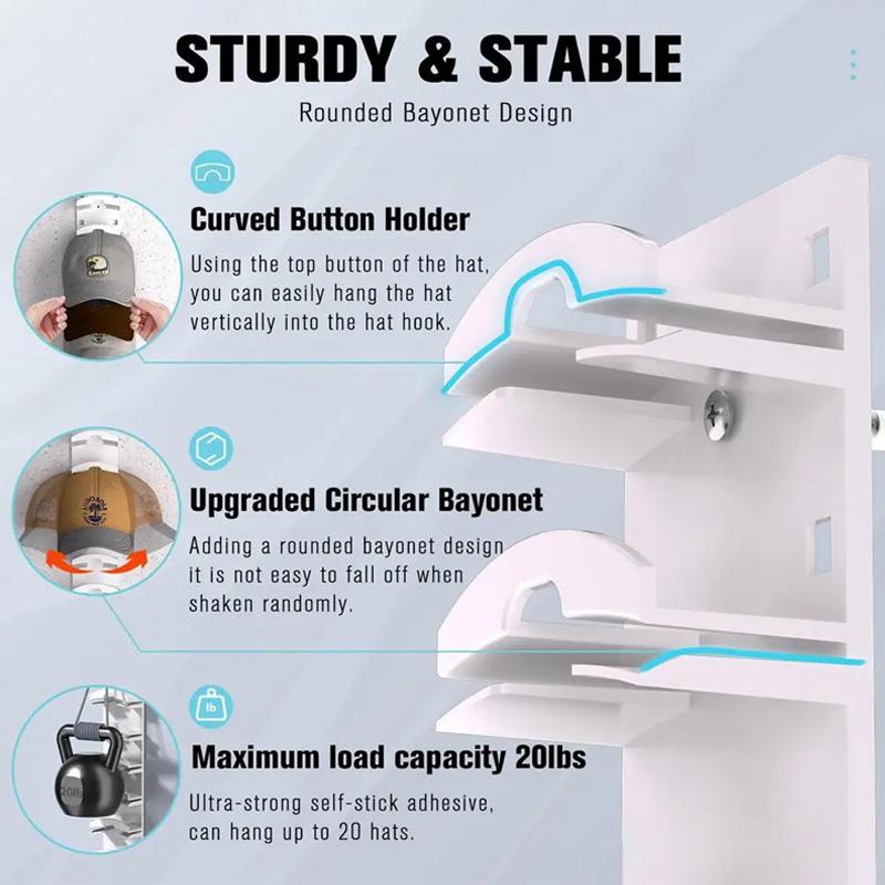 2Pcs Baseball Hat Storage Rack Wall Mounted Hat Rack With Adhesive Hat Organizer Display Stand Strong Cap Hanger Holder