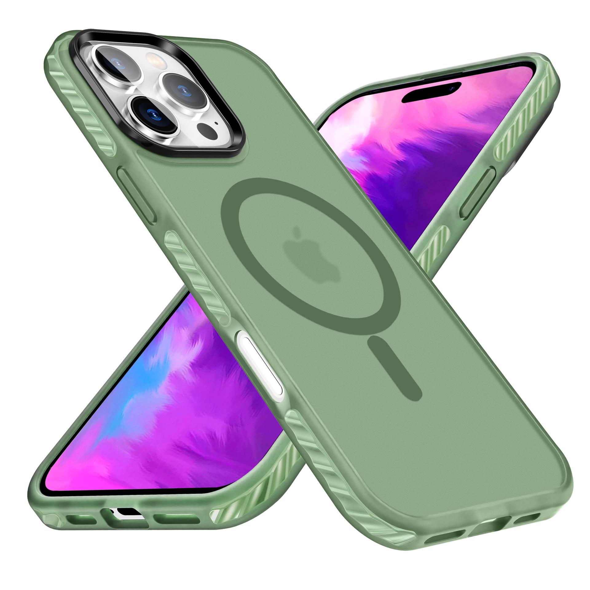 

Подходит для Apple 16Pro Магнитный чехол для мобильного телефона 15 Двухслойная подушка безопасности Anti-Drop 14 Защитный чехол для мобильного телефона 13Pro iPhone 12 Pro Max зелёный