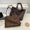 Retro Faux Suede Women's Shoulder Bags Leopard Print Large Capacity Ladies Shopping Bag College Style Girls Handbag Fall Winter