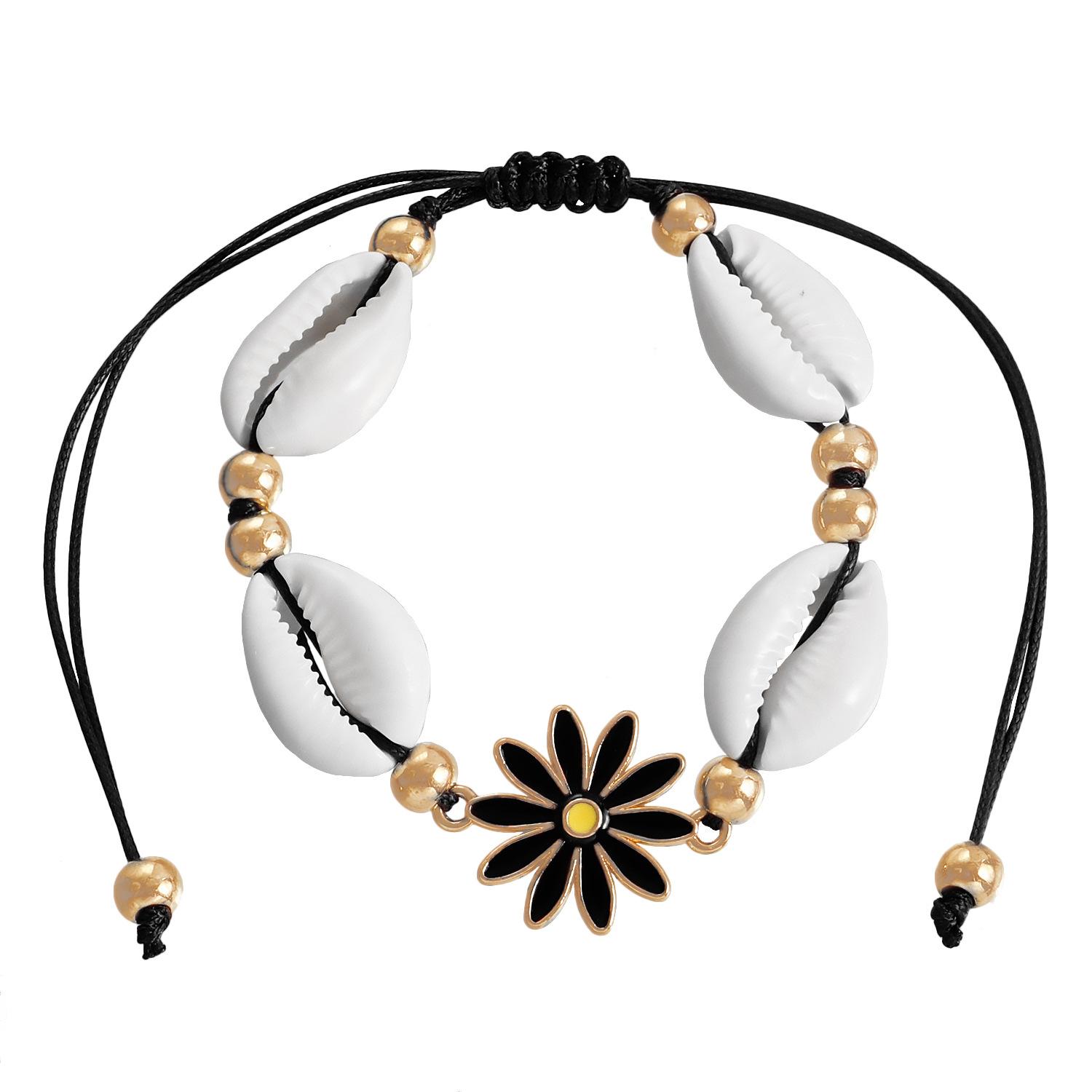 

Bohemian Shell Braided Rope Daisy Necklace Beach Vacation Adjustable String Necklace