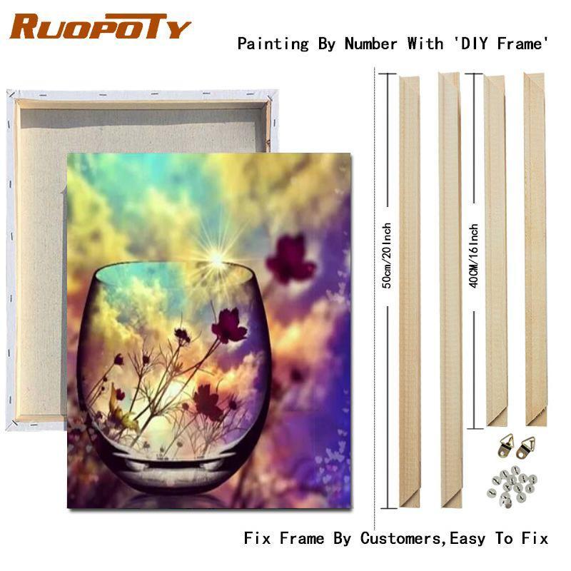 RUOPOTY Paint By Numbers Seaside Landscape Wall Art Unique Gift Hand Painted Acrylic Picture By Numbers Bottle For Living Room