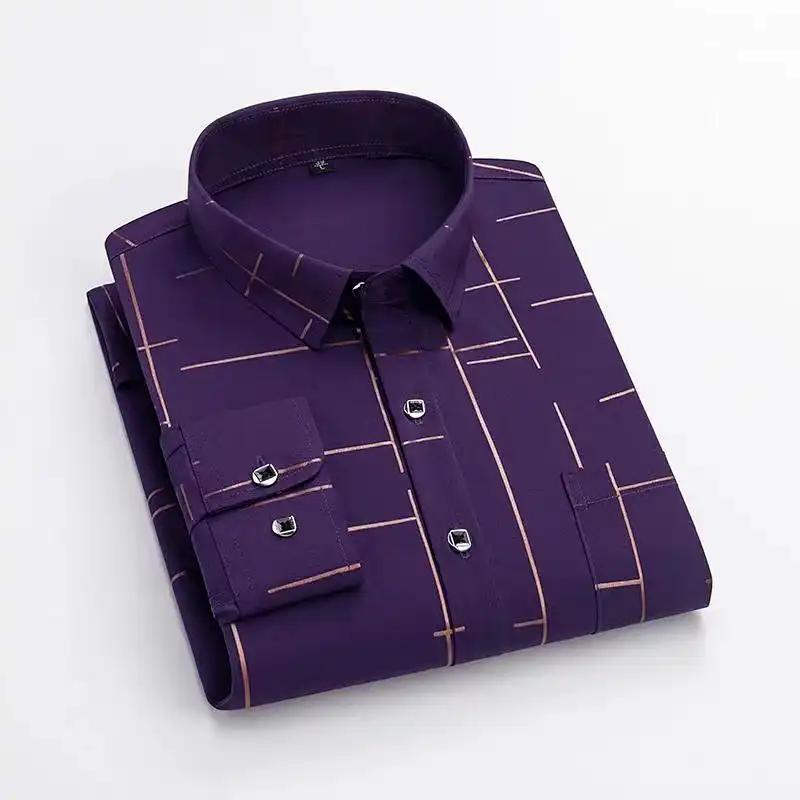Men's Long Sleeve Plaid Dress Shirt Slim Fit Business Casual Button Down Shirt