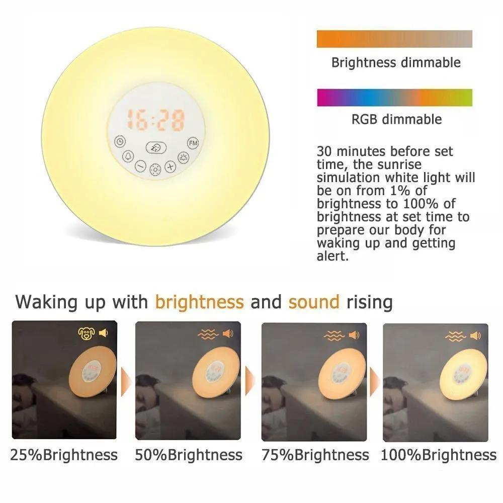 Family Daily Use Smart Digital Clock With Sunrise Light Alarm Clock Children Sleep Trainer With FM Radio Wake up Light Clock