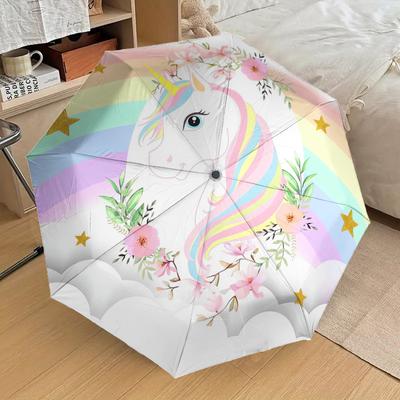 1PC Unicorn Rainbow Pattern Small Travel Compact Windproof Umbrella, Automatic Folding Umbrella, Automatic Open/Close ,Gift-147