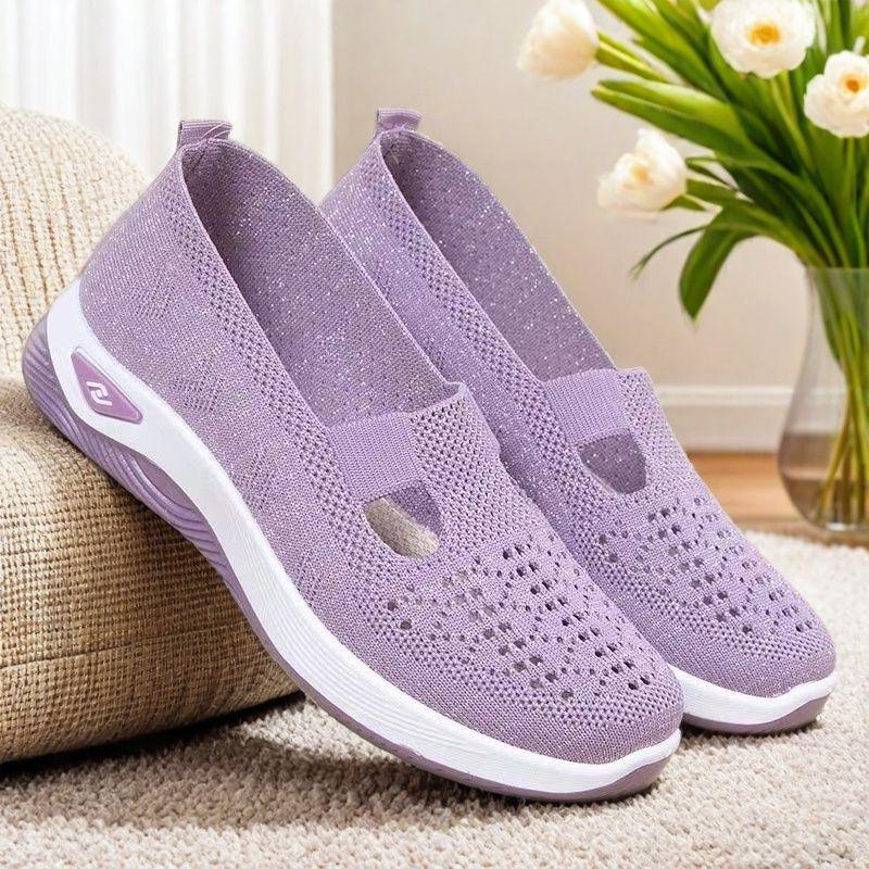 Breathable Mesh Knitted Sleeve Sports Shoes with Thick Bottom - Lightweight Casual Walking Shoes, Women's Sports Shoes, Low Cut Design