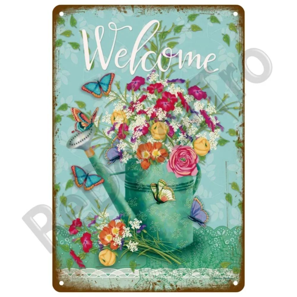 Vintage Metal Plaque Plates Decor Garden Flower Rules Sign For Pub Bar Home Wall Art