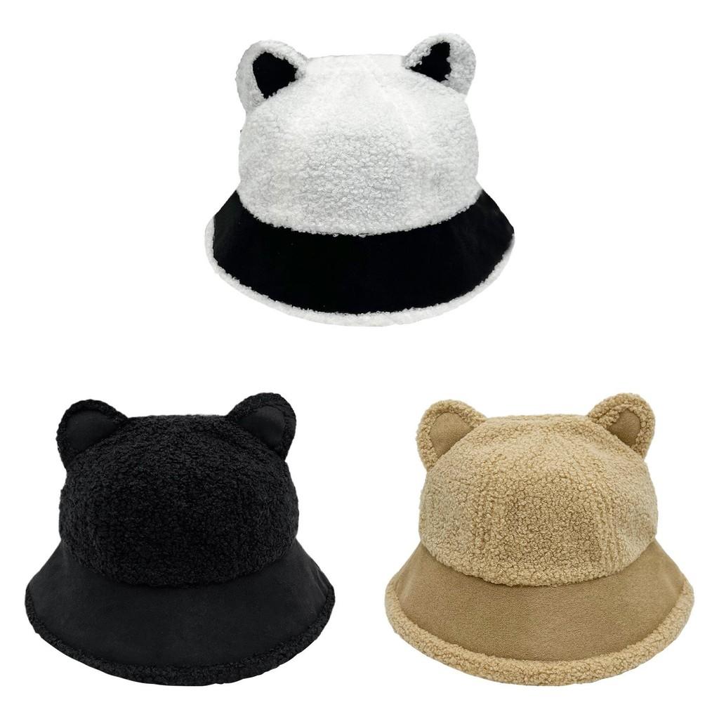 Ear Bear Winter Fisherman Hat Windproof  Warmth Plush Bucket Cap Outdoor Gift