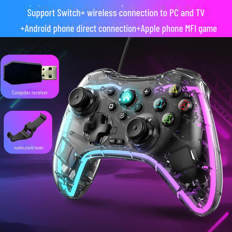 

Совместимый прозрачный игровой контроллер Black Myth Wukong S03 для ПК, Android, iOS и Switch с красочной функциональностью шести осей. Wireless + Receiver + Bracket