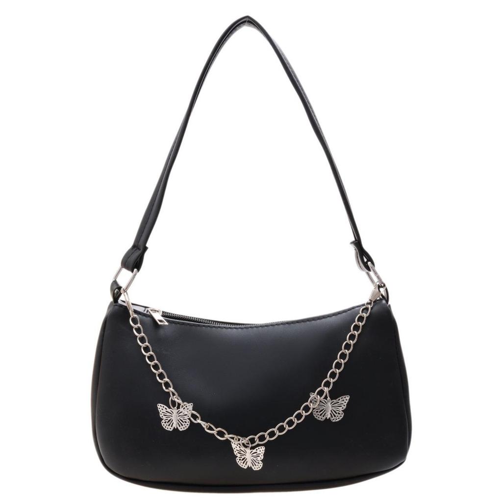 Fashion Women Butterfly Chain Shoulder Underarm Bags Casual Ladies Pure Color Small Purses Handbags Elegant PU Leather Bags