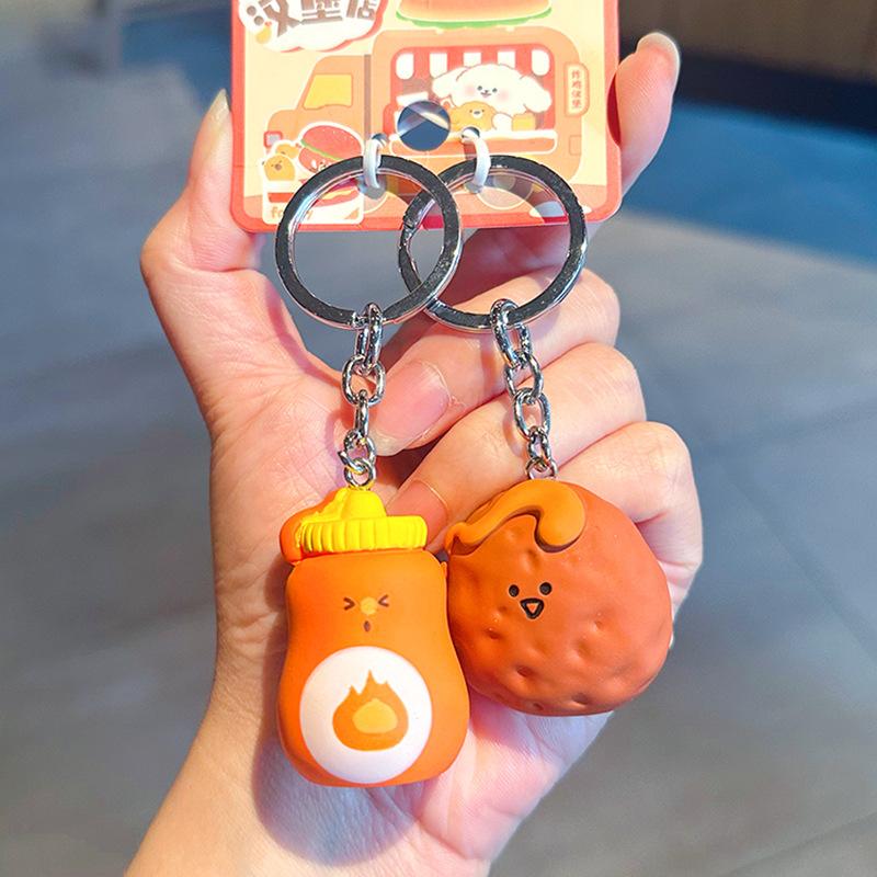 Couple Pair Of Keychains, Fried Chicken And Chips, Cartoon Simple Schoolbag Pendant, Cute Simulated Food, Car Key Chain