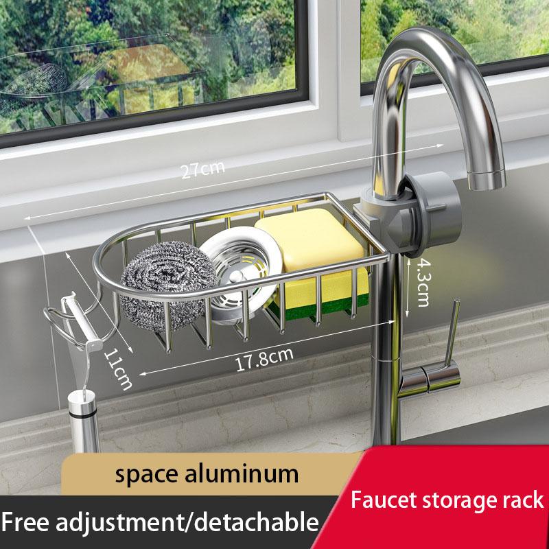 

Kitchen Faucet Storage Shelf Dishwashing Sink Supplies Household Rag Sponge Drain Hanging Basket Storage Rack серебряный