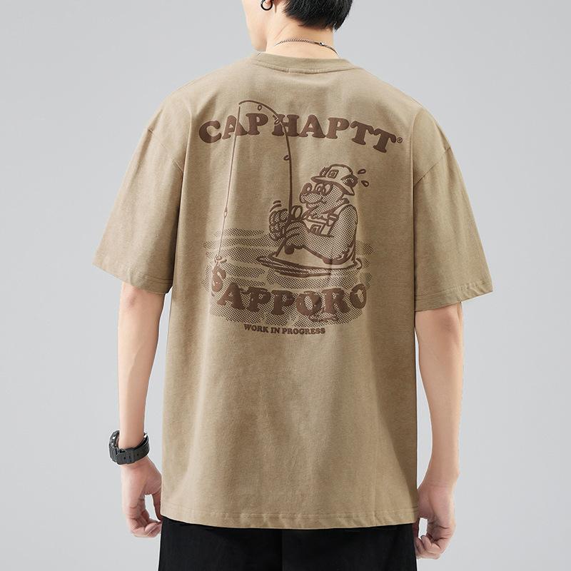 Summer and Summer American High-density Knitted Loose Fashion Men's T-shirt Short-sleeved