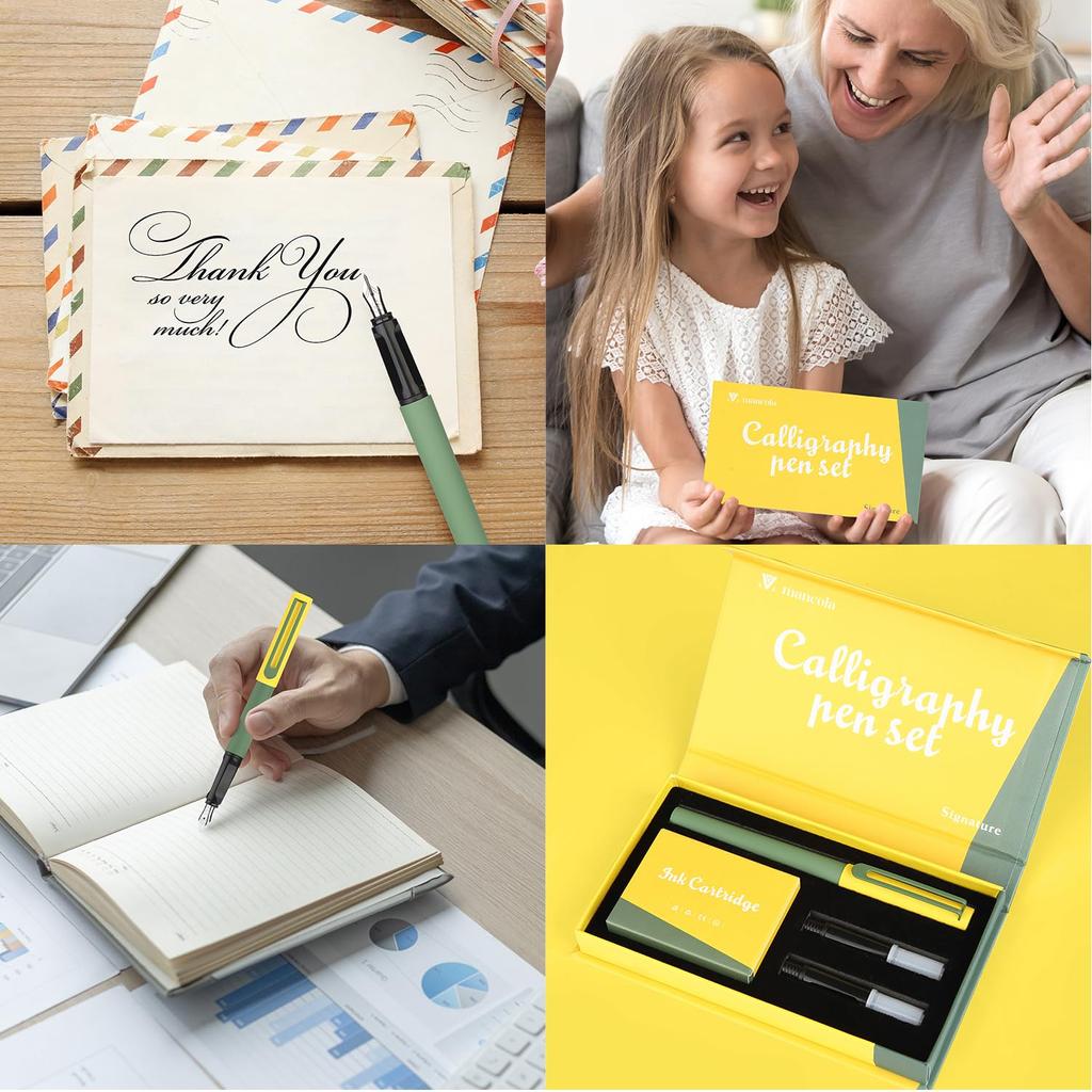 Mancola A Color Contrast Design Fountain Pen Set That Includes 1 Fountain 3 Different Types of and 18 Ink Cartridges Colors In Pen, Nibs, (13 Total)