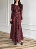 2026 Spring/Summer European and American Slimming V-neck Polka Dot Dress with Long Sleeves
