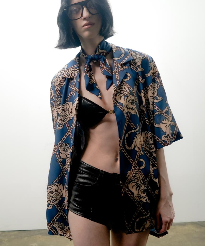 UNTAGE Tiger Print Bowling Shirt [Navy (Unisex)]_Uts-Ss03