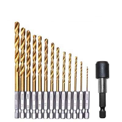 HSS High Speed Steel Titanium Coated Drill Bit Set 1/4 Hex Shank 1.5mm-6.5mm Hexagonal Handle Twist Drill