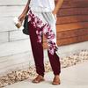 Women Flower Printing Pants Lace Up Elastic Waist Loose  Trousers Casual Long Pants Trousers with Pockets