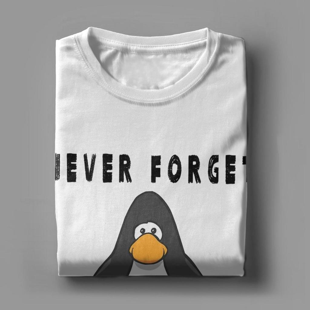 Men's Club Penguin Never Forget T Shirts Cotton Clothes Funny Short Sleeve Crewneck Tee Shirt Big Size T-Shirts