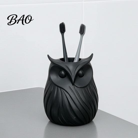 Stationery Organizer 3D Printed Owl Pen Holder, 2 in 1 Flower Vase Black And White Cup Desk Organizer, Cute Plastic Makeup Brush Home Office