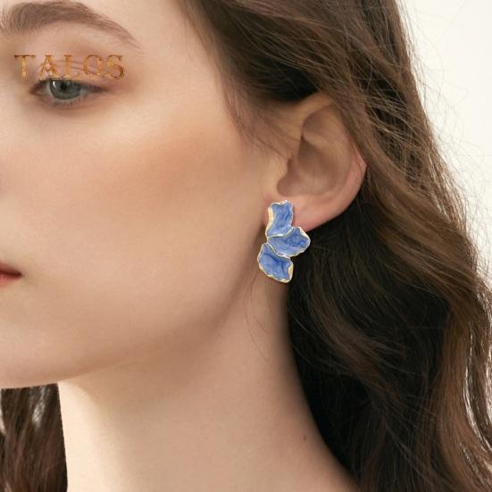 1 Pair Lady Earrings Petal Shape Oil Dripping Smooth Maple Decor Smooth Anti-slip Lightweight Prom Dating Cocktail Party Stud Earrings