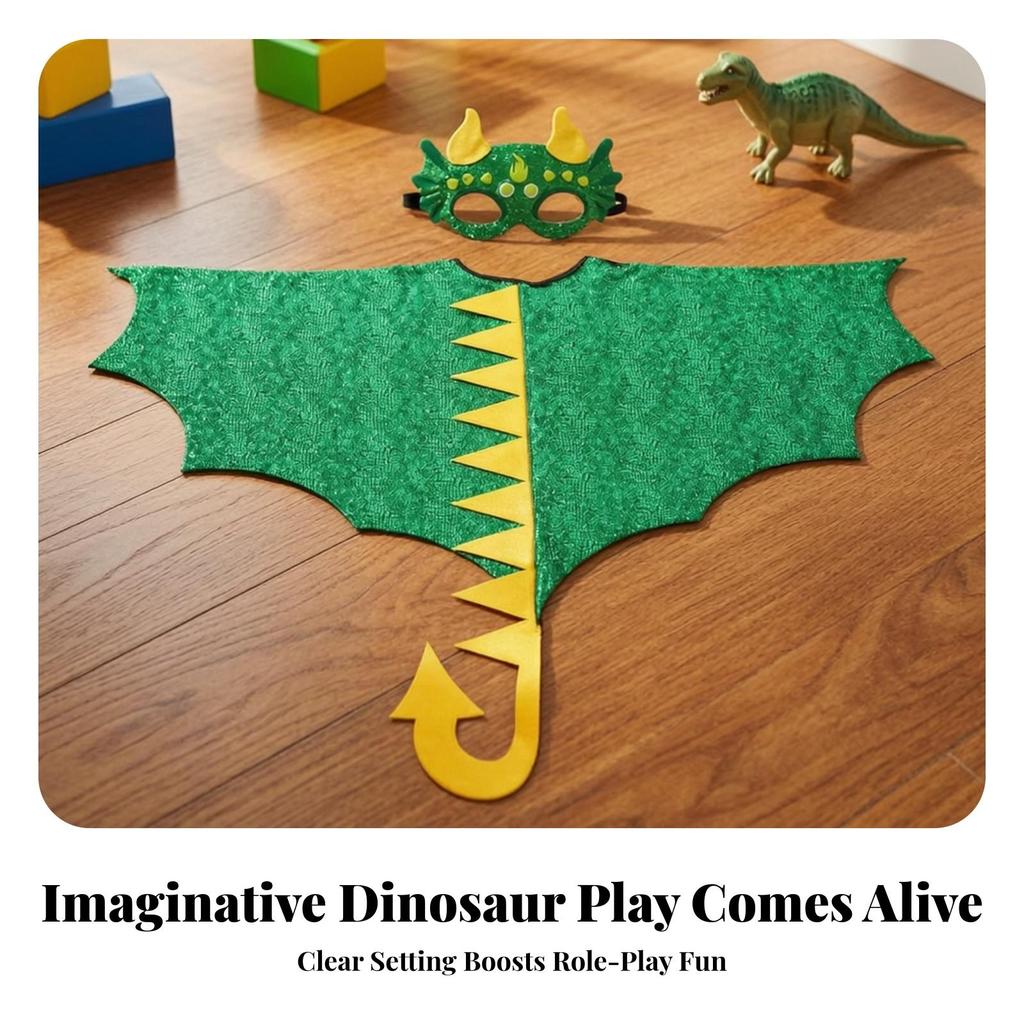 Dinosaur Cape Shiny Costume with Mask Sparkling for Halloween, Kids
