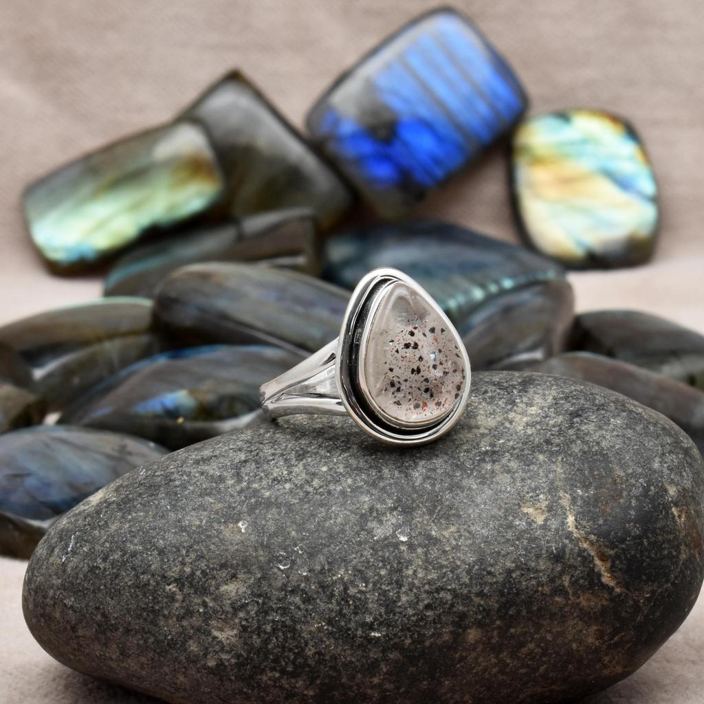 Natural Pear Shape Lepidocrocite Gemstone 925 Sterling Silver Split Shank Ring For Women & Girls