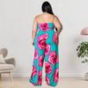 MY900 Plus Size Womens Sleeveless Knit Jumpsuit With Floral Print Rose Red Blue Breathable Milk Silk Fabric Straight Leg 2025 Collection