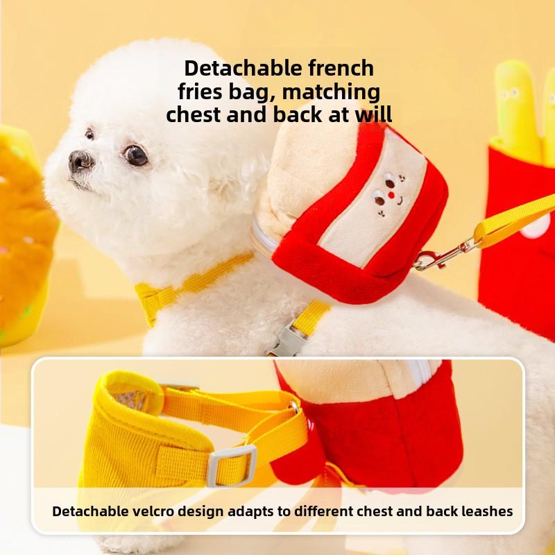 Dog Cute Hamburger Fries Backpack Leash Pet Out Chest Strap Walking Dog Leash Cat Walking Cat Leash