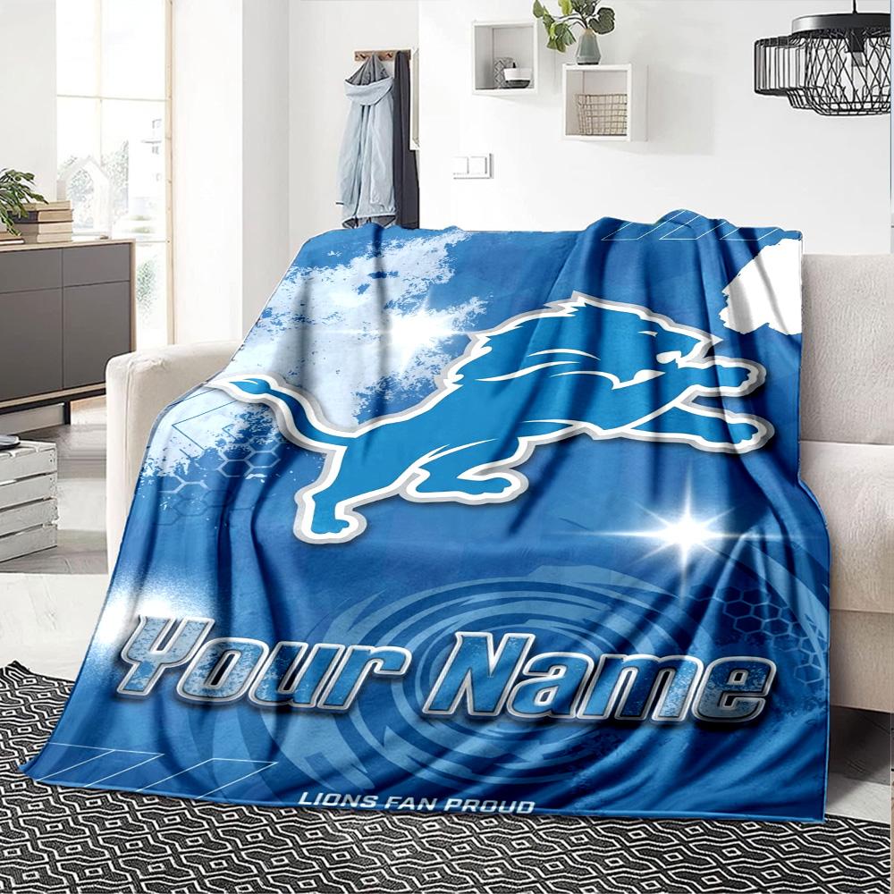 Name Custom Detroit Lions Print Flannel Blanket High Quality Warm Comfortable Cover for All Seasons Perfect for Gifts Home Decor