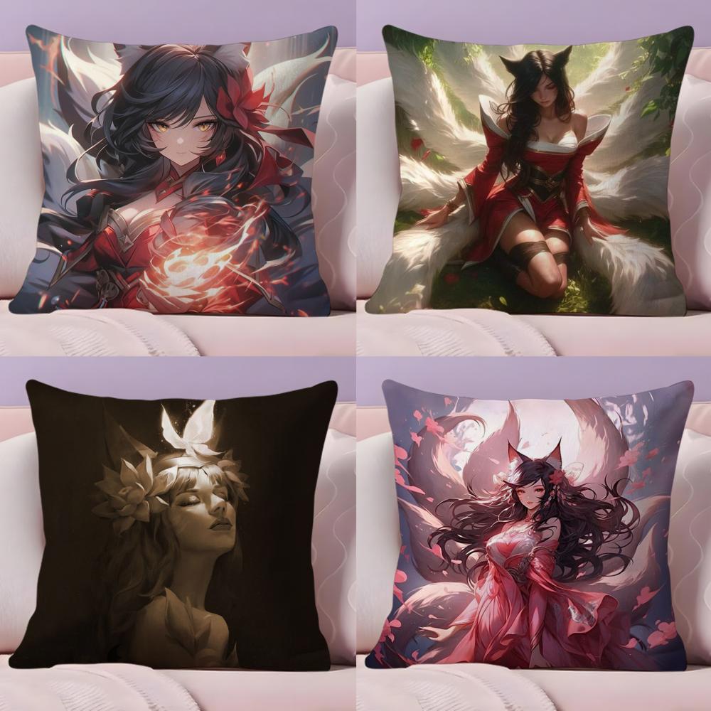 Nine-Tailed Fox Girl Cushion Cover Plush Fabric Soft Double-Sided Printed Sofa Warm Winter Home Gift Pillow Cover