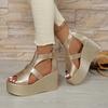 Plus-size platform high-heeled sandals for women, new summer style, wedge heel, peep toe, back zipper Roman sandals