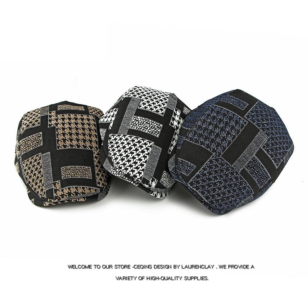Autumn Color Block Hat Men's Beret British Peaked Cap Vintage Forward Cap