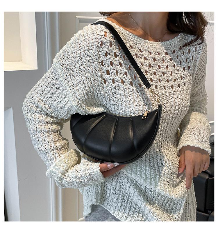Solid Color Croissant Casual Embossed Shoulder Bag - 2025 Trend Autumn/Winter Fashion