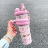 Cute Vacuum Thermos Bottle Double Wall Insulated Straw Tumbler Leakproof Tumbler with Handle Thermos for Car Camping Drinkware