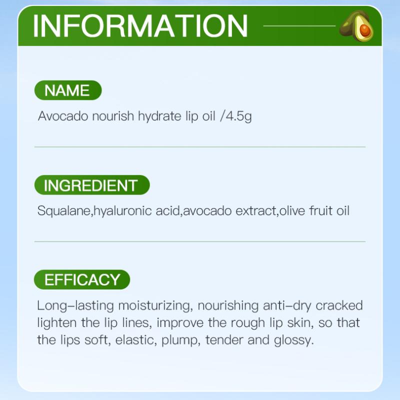 Frucht Lippenöl 4,5g Avocado Nährend Feuchtigkeitsspendend Herbst und Winter Feuchtigkeitsspendender Lippenbalsam