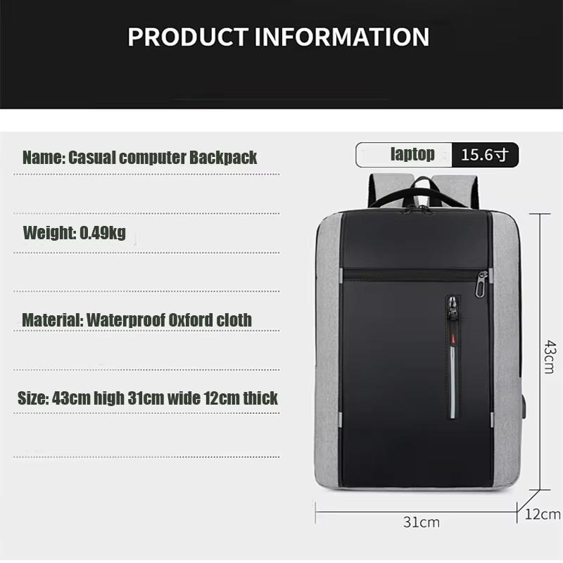 Men's Waterproof USB School Backpack Oxford Cloth 15.6 Inch Laptop Backpack Stylish Unisex Business School Back Pack