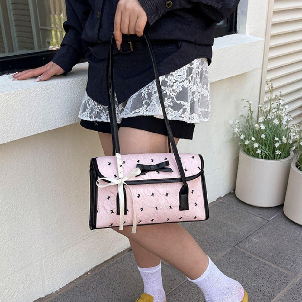 French Bow Shoulder Bag PU Underarm Bag Casual Armpit Bag Daily