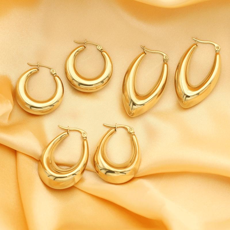 Light Luxury Titanium Steel U-Shaped Hollow Earrings Niche Design Sense 18K Ear Jewelry Handmade