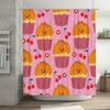Cute cupcake shower curtain with smiling faces perfect for a bathroom Pink background with cherries and nuts. Made from waterpr