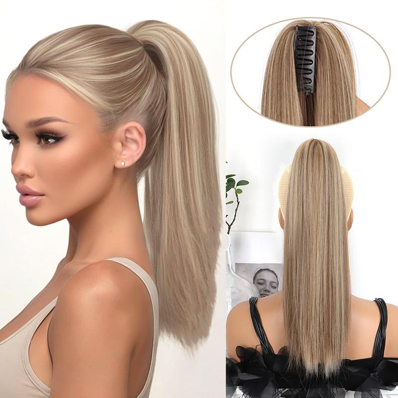 16" Short Straight Claw Clip in Ponytail Extension Synthetic Hairpieces for Women Daily Party
